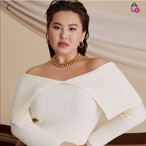 ELOQUII Ribbed Off the Shoulder Sweater